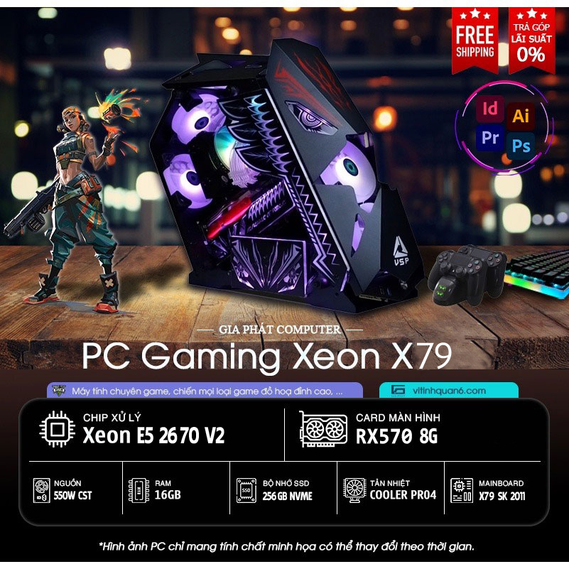 MÁY PC Gaming Quái Thú Cày Nox Player, Chiến GATA5, LOL, FO4, Free Fire, Battlefield, Audition,...