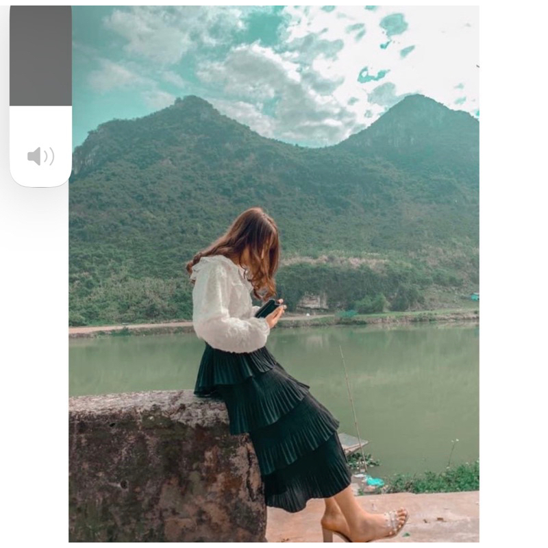 ẢNH THẬT Pass  chân váy tầng dáng dài màu đen