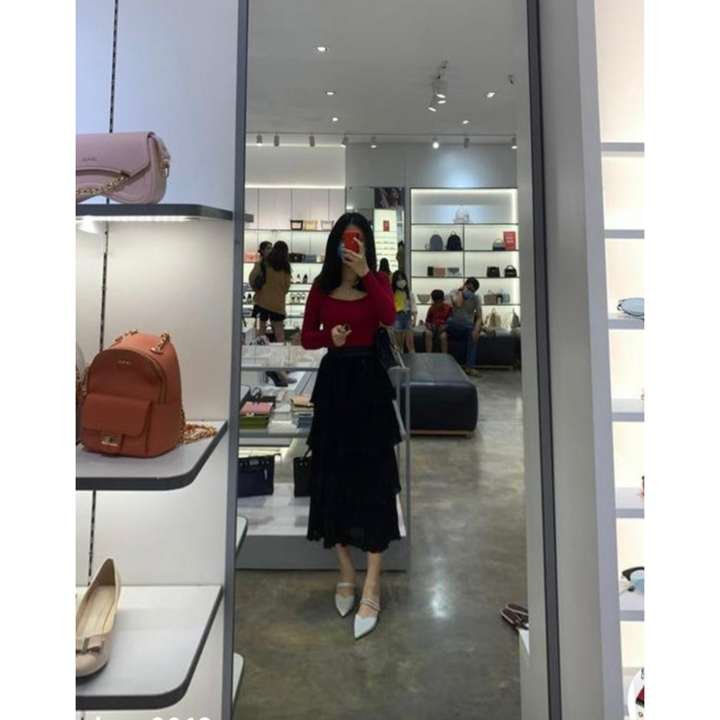 ẢNH THẬT Pass  chân váy tầng dáng dài màu đen