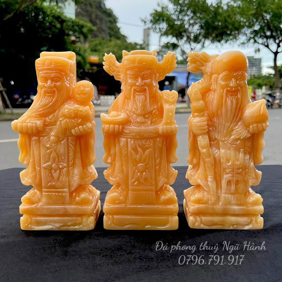 Bộ tam đa Phúc Lộc Thọ , tượng phúc lộc thọ Đá Ngọc Hoàng Long, Đá Onyx Xanh - Cao 15cm & 20cm
