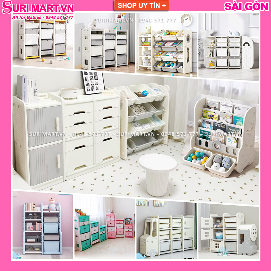 Kệ để đồ chơi Newber cao cấp - Tủ kệ đồ chơi kèm giá sách nhựa cho bé