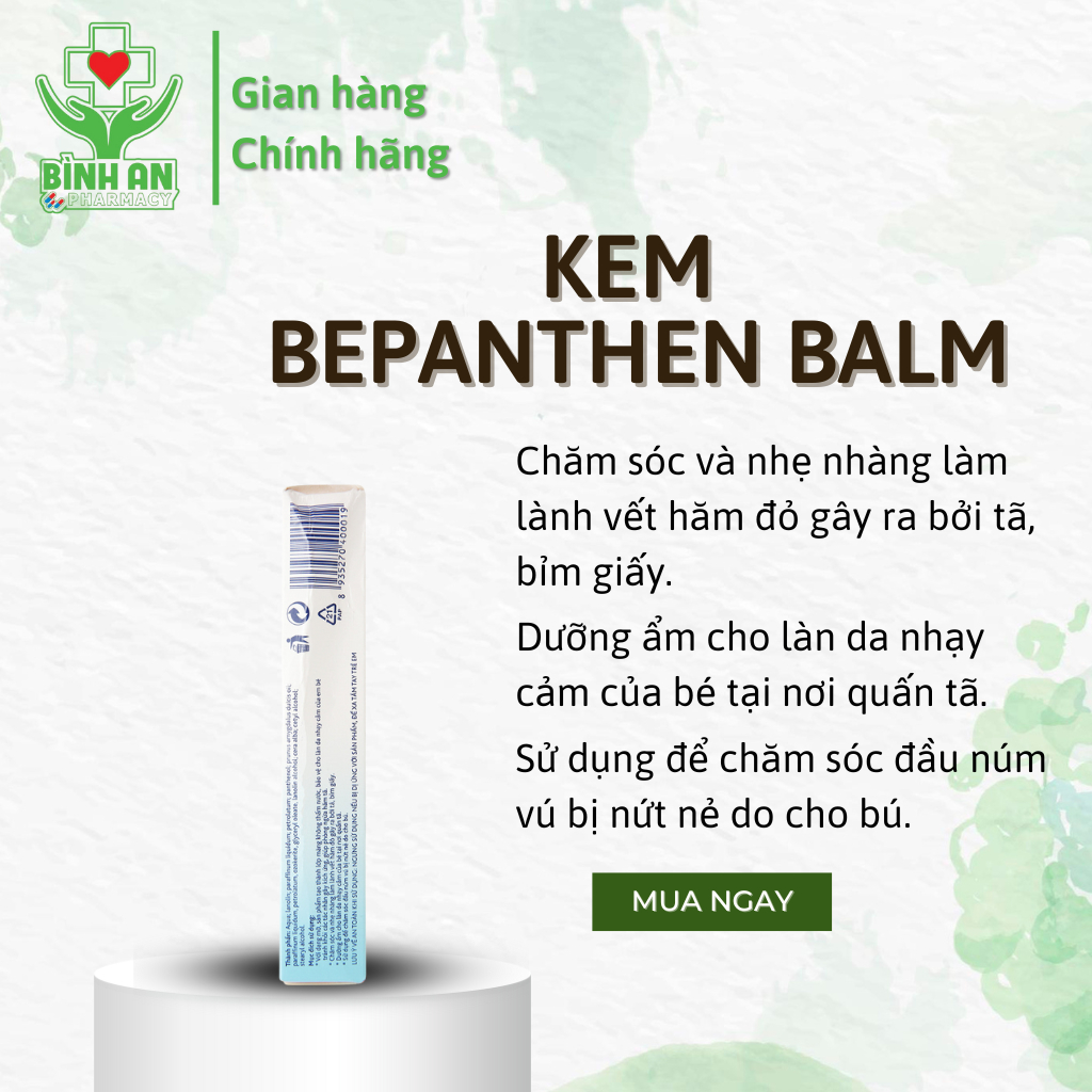 Kem chống hăm Bepanthen Balm dạng kem mỡ - dưỡng da, bảo vệ làn da nhạy cảm của bé - tuýp 30g - NT Bình An