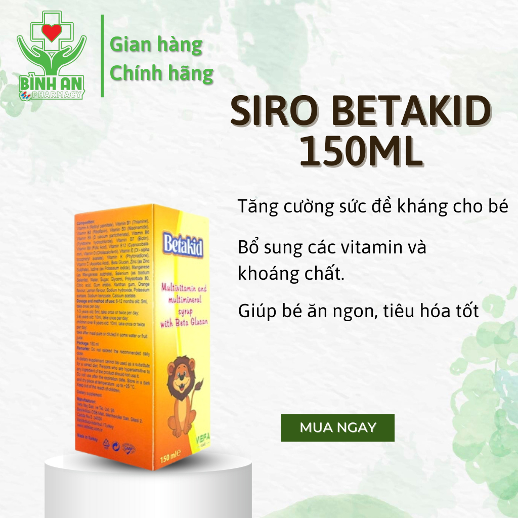 Siro Betakid - Tăng cường đề kháng, bổ sung vitamin - chai 150ml - NT Bình An
