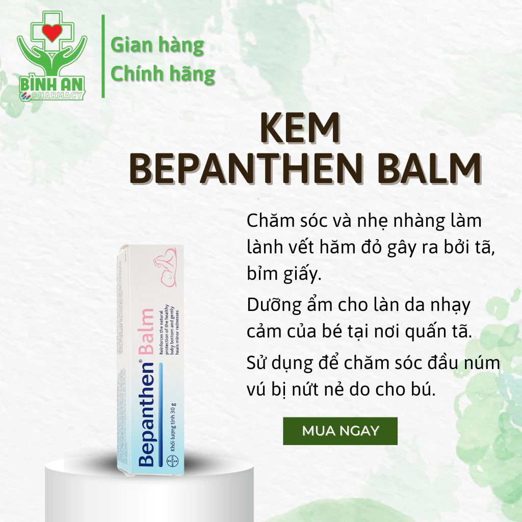 Kem chống hăm Bepanthen Balm dạng kem mỡ - dưỡng da, bảo vệ làn da nhạy cảm của bé - tuýp 30g - NT Bình An