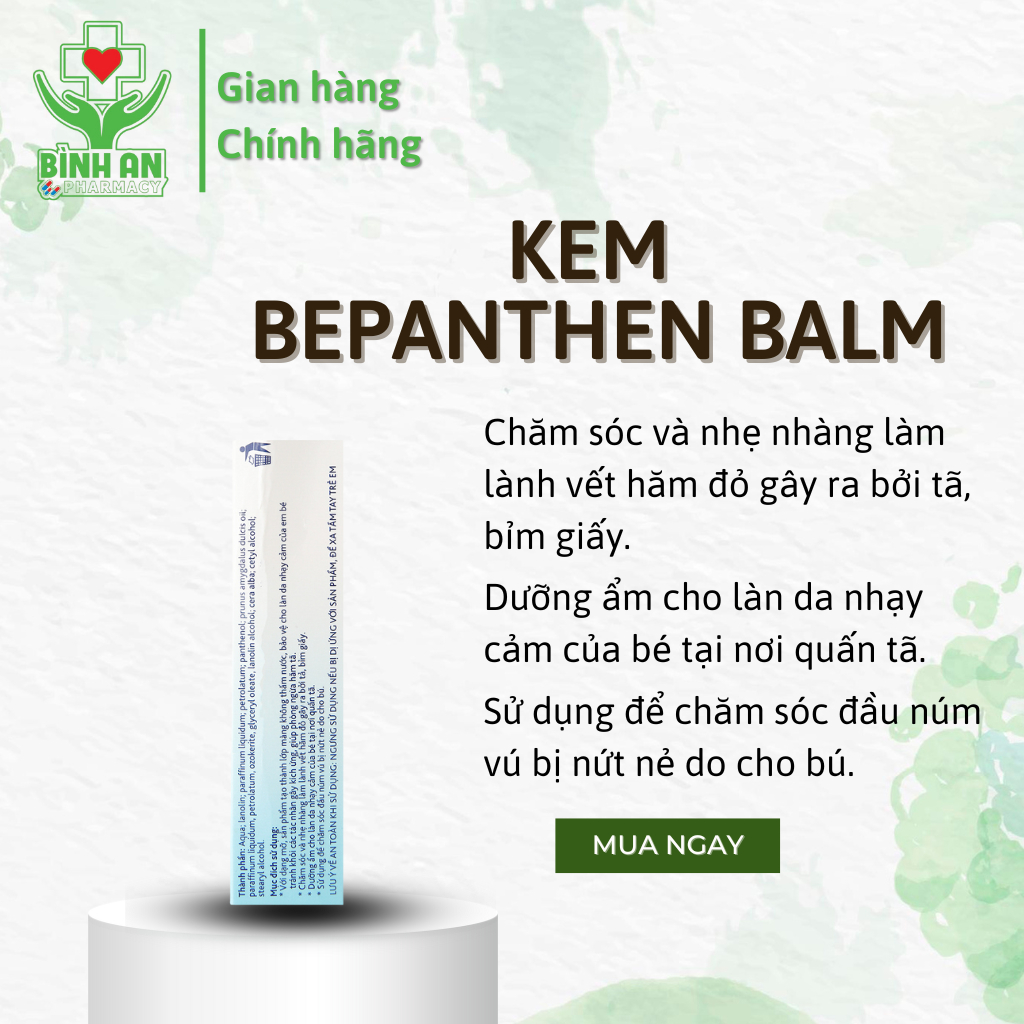 Kem chống hăm Bepanthen Balm dạng kem mỡ - dưỡng da, bảo vệ làn da nhạy cảm của bé - tuýp 30g - NT Bình An
