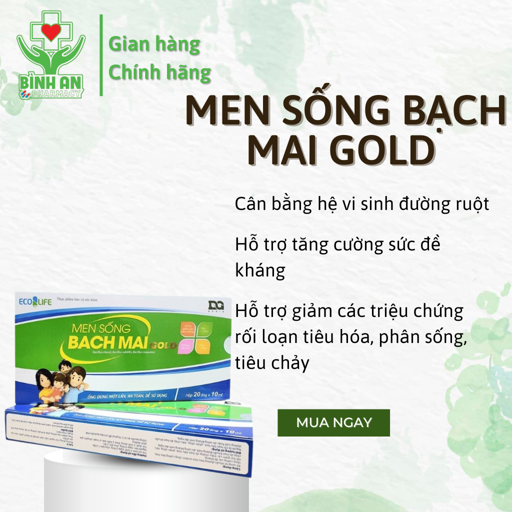 Men Sống Bạch Mai Gold - tiêu hóa tốt, tăng đề kháng với Kẽm gluconat - hộp 20 ống 10ml - NT Bình An