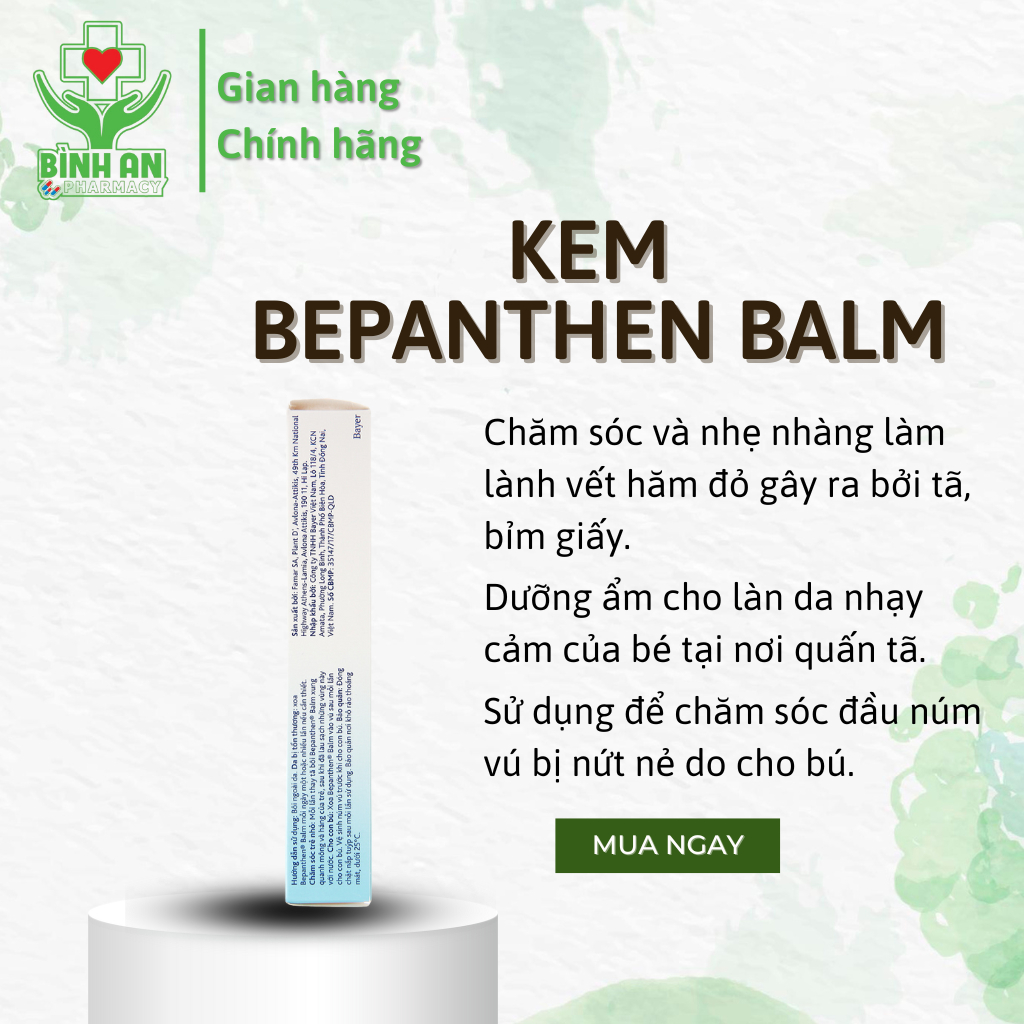 Kem chống hăm Bepanthen Balm dạng kem mỡ - dưỡng da, bảo vệ làn da nhạy cảm của bé - tuýp 30g - NT Bình An
