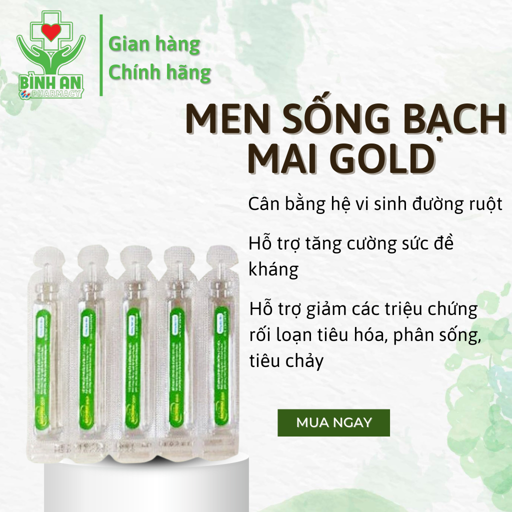 Men Sống Bạch Mai Gold - tiêu hóa tốt, tăng đề kháng với Kẽm gluconat - hộp 20 ống 10ml - NT Bình An