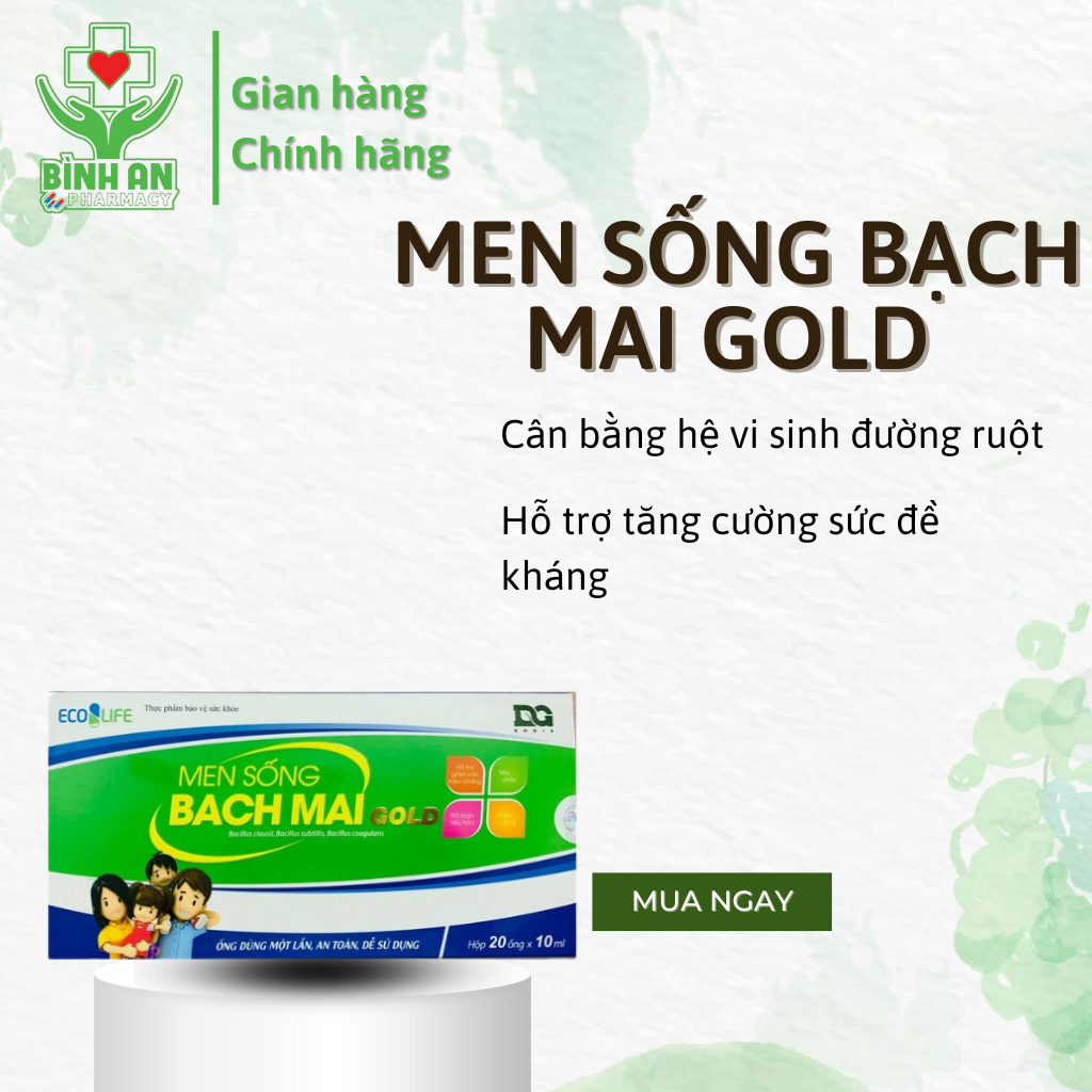 Men Sống Bạch Mai Gold - tiêu hóa tốt, tăng đề kháng với Kẽm gluconat - hộp 20 ống 10ml - NT Bình An