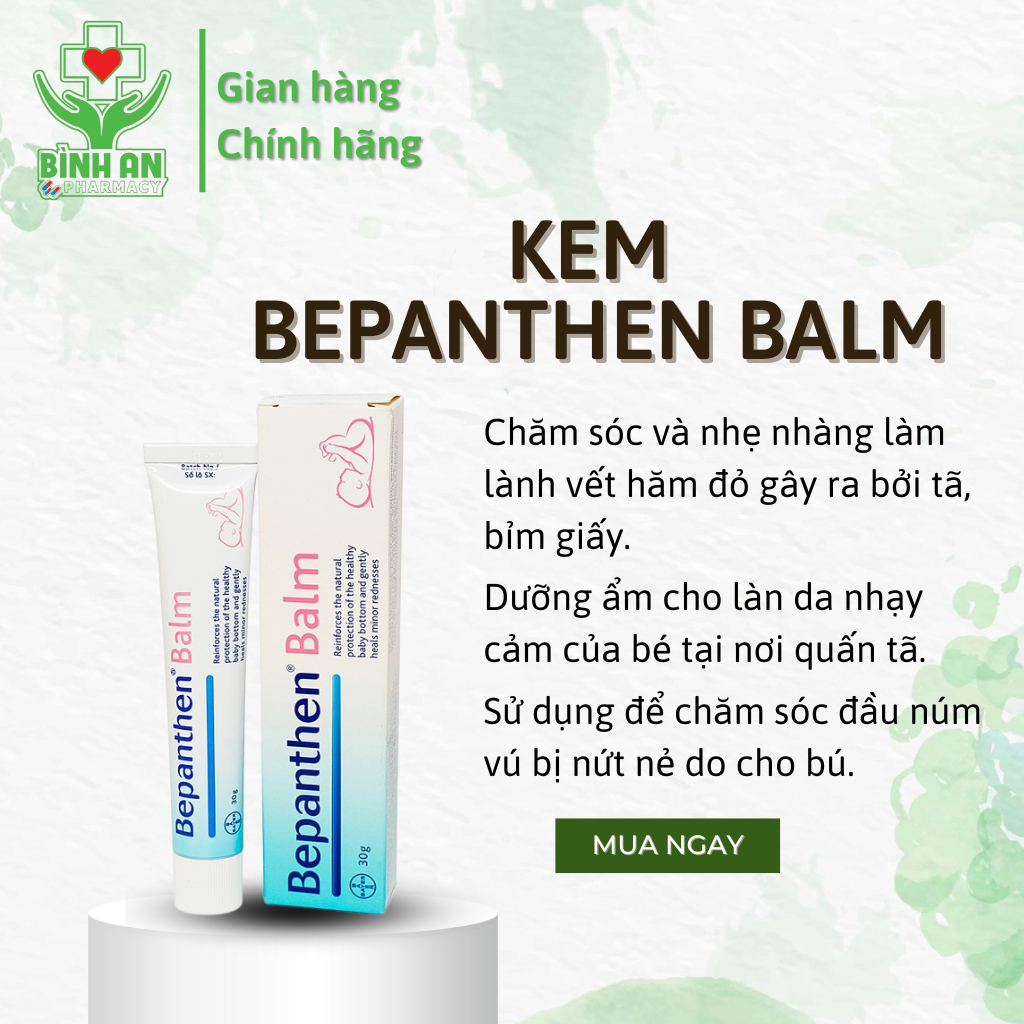 Kem chống hăm Bepanthen Balm dạng kem mỡ - dưỡng da, bảo vệ làn da nhạy cảm của bé - tuýp 30g - NT Bình An