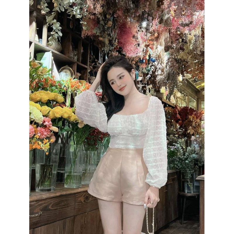 Set voan bi nổi mix quần tacta siêu xinh ( ảnh sàn tự chụp )