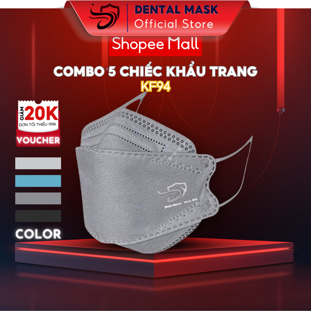 Set 5 chiếc KF94 DENTAL KF94 Hàn Quốc Chống Nắng Tia UV 4 Lớp Giấy Kháng Khuẩn Dày Dặn Hàng Chính Hãng
