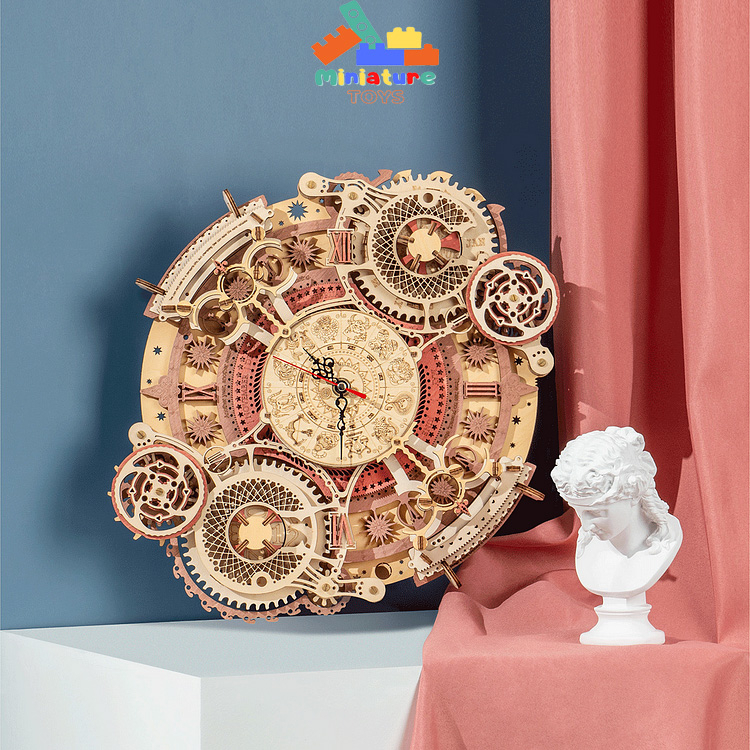 [Bản Quốc tế]Mô hình gỗ lắp ghép Robotime ROKR Đồng hồ Cung Hoàng Đạo Zodiac Wall Clock Mechanical Time Art Engine LC601