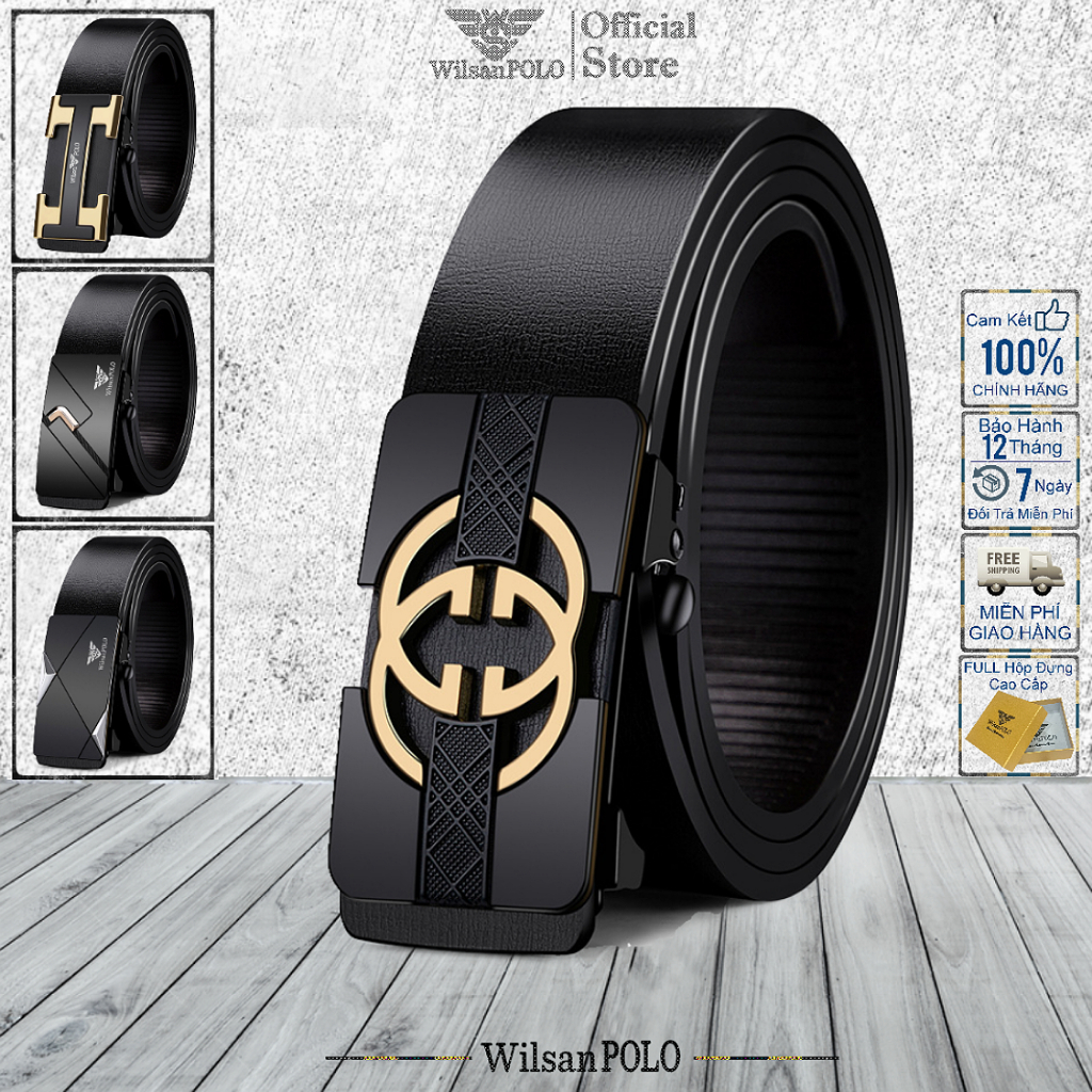 Thắt Lưng Nam Dây Lưng Da Bò cao cấp Wilsan POLO, Dây nịt nam bản nhỏ khóa tự động phong cách Hàn Quốc WS012