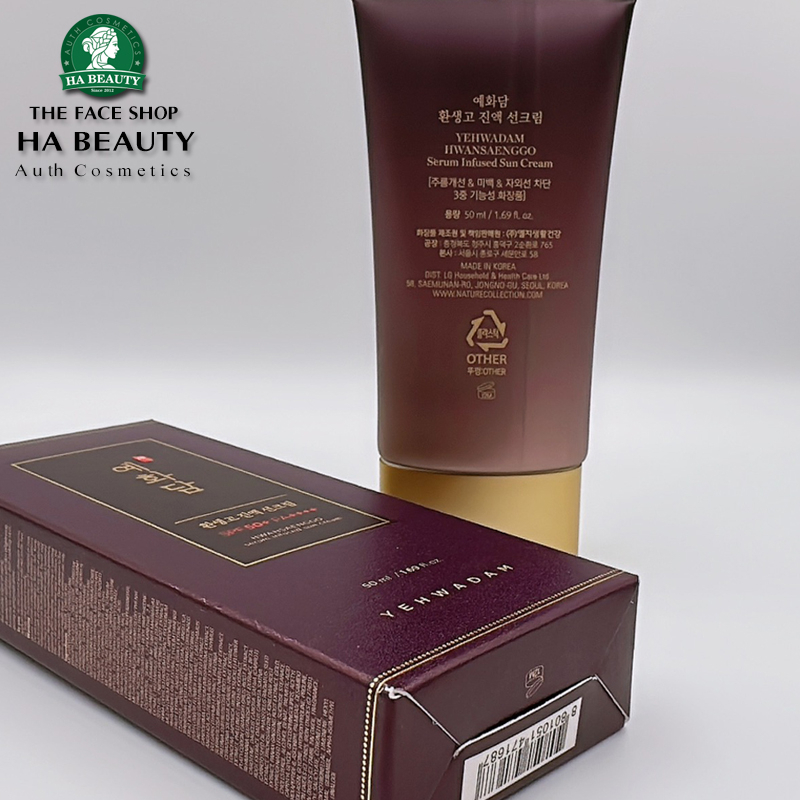 Kem chống nắng chống lão hóa The Face Shop dưỡng trắng da Yehwadam Hwansaenggo Serum Infused Sun Cream SPF50+PA+++ 50ml