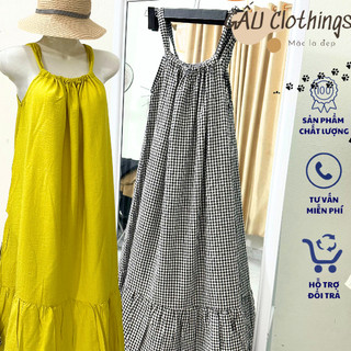 Váy hai dây maxi đi biển đuôi cá dáng xòe đầm hai dây cổ yếm 2 tầng ảnh thật cận chất