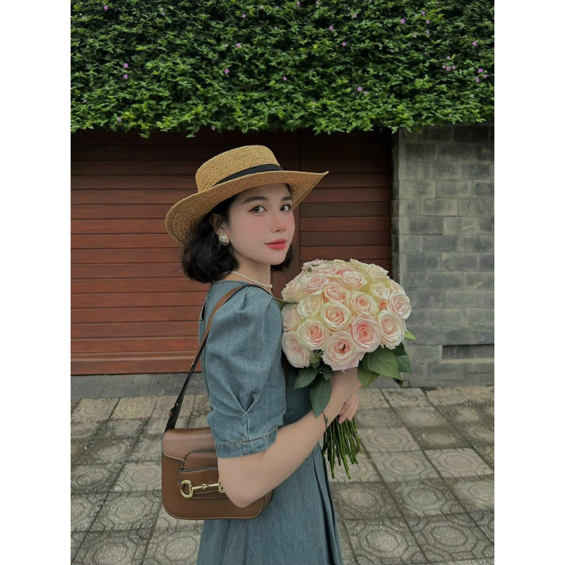 Đầm xoè midi tay phồng vintage