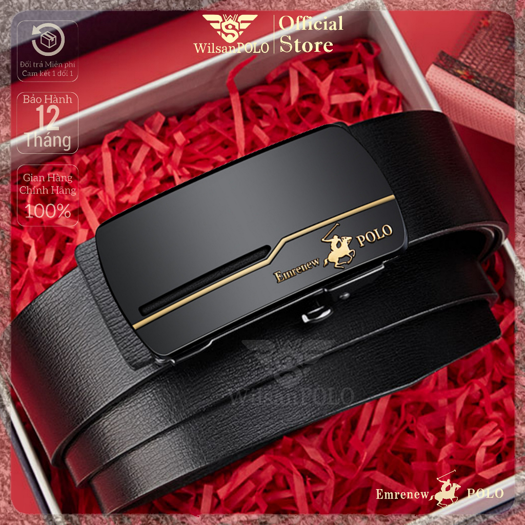 Thắt Lưng Nam Dây Lưng Da Bò cao cấp Wilsan POLO, Dây nịt nam bản nhỏ khóa tự động phong cách Hàn Quốc WS06