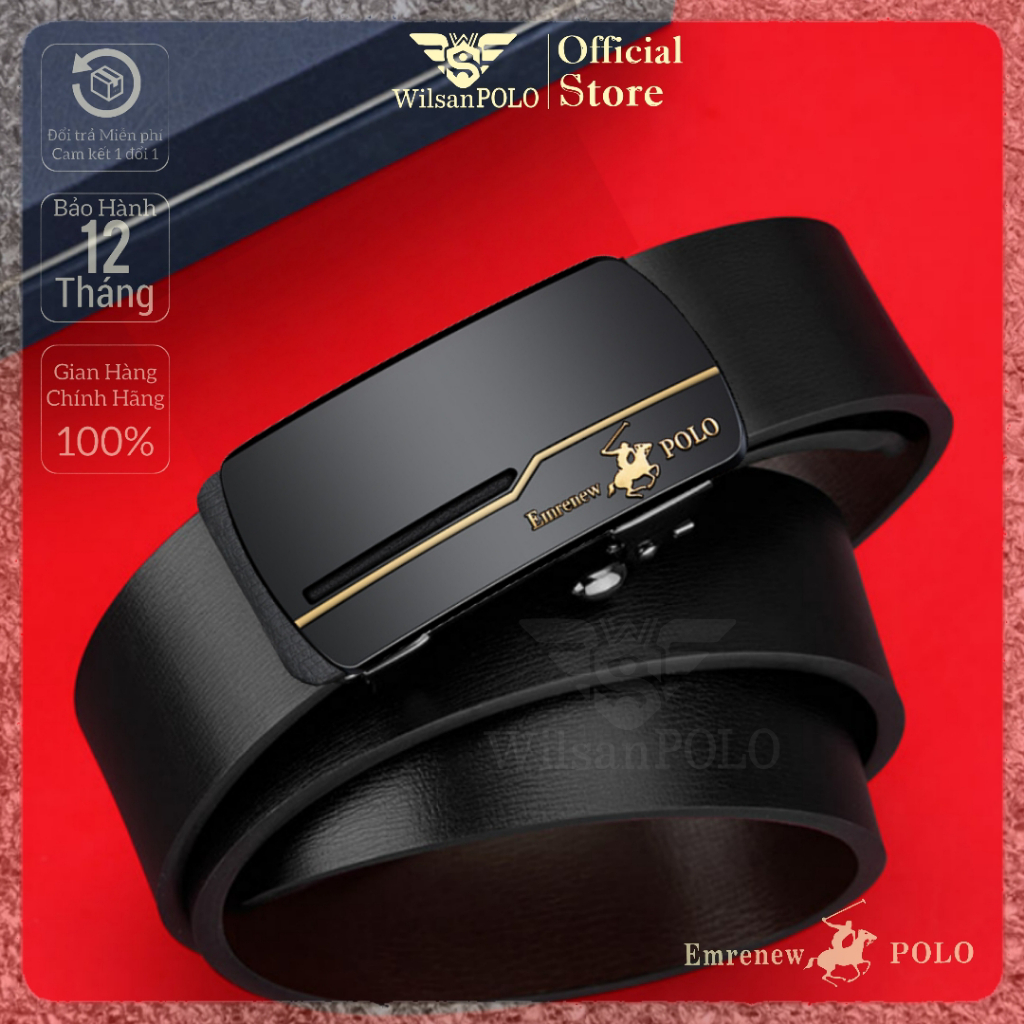 Thắt Lưng Nam Dây Lưng Da Bò cao cấp Wilsan POLO, Dây nịt nam bản nhỏ khóa tự động phong cách Hàn Quốc WS06