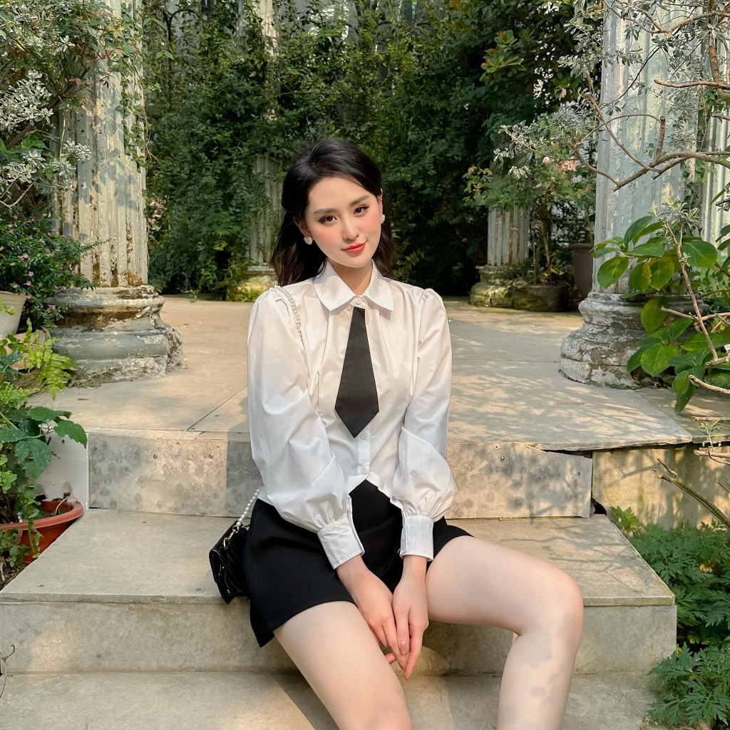 [Mã TOPS06 giảm đến 10k đơn 99k] [SC1] Áo sơ mi trắng cà vạt cách điệu phong Hàn Quốc | BigBuy360 - bigbuy360.vn