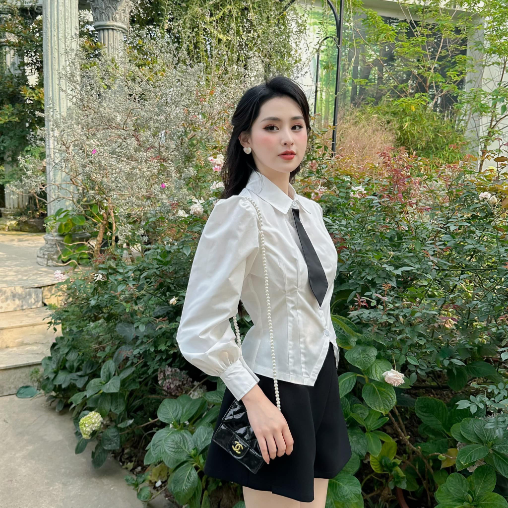 [Mã TOPS06 giảm đến 10k đơn 99k] [SC1] Áo sơ mi trắng cà vạt cách điệu phong Hàn Quốc | BigBuy360 - bigbuy360.vn