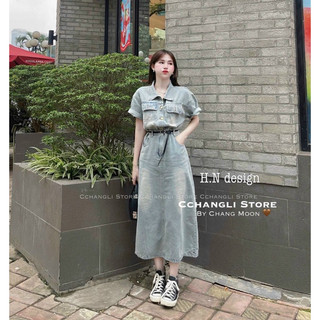 Váy Jean Dài Kèm Đai Hot Hit Chang Moon