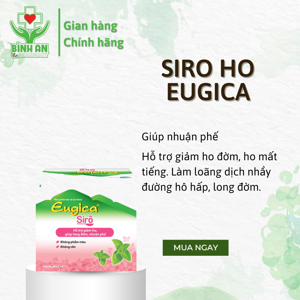 Siro ho Eugica - Hỗ trợ giảm ho, long đờm, nhuận phế, làm loãng dịch nhầy - Hộp 30 gói 5ml - NT Bình An