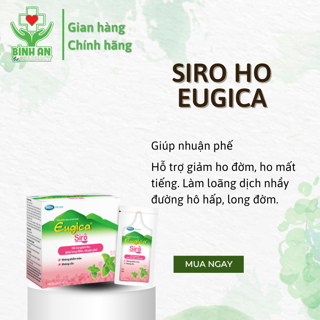 Siro ho Eugica - Hỗ trợ giảm ho, long đờm, nhuận phế, làm loãng dịch nhầy - Hộp 30 gói 5ml - NT Bình An