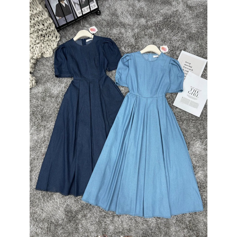 Đầm xoè midi tay phồng vintage