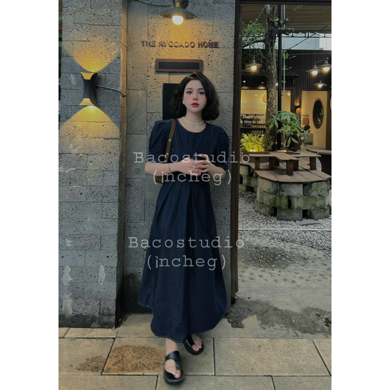 Đầm xoè midi tay phồng vintage