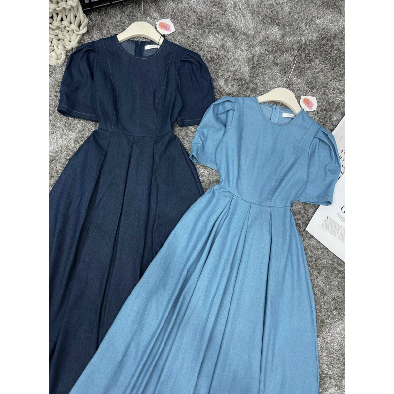 Đầm xoè midi tay phồng vintage