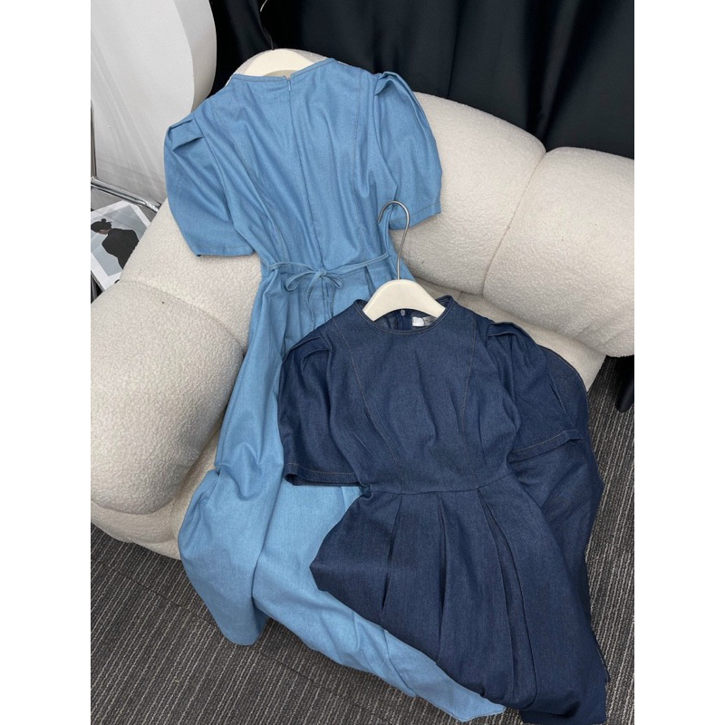 Đầm xoè midi tay phồng vintage