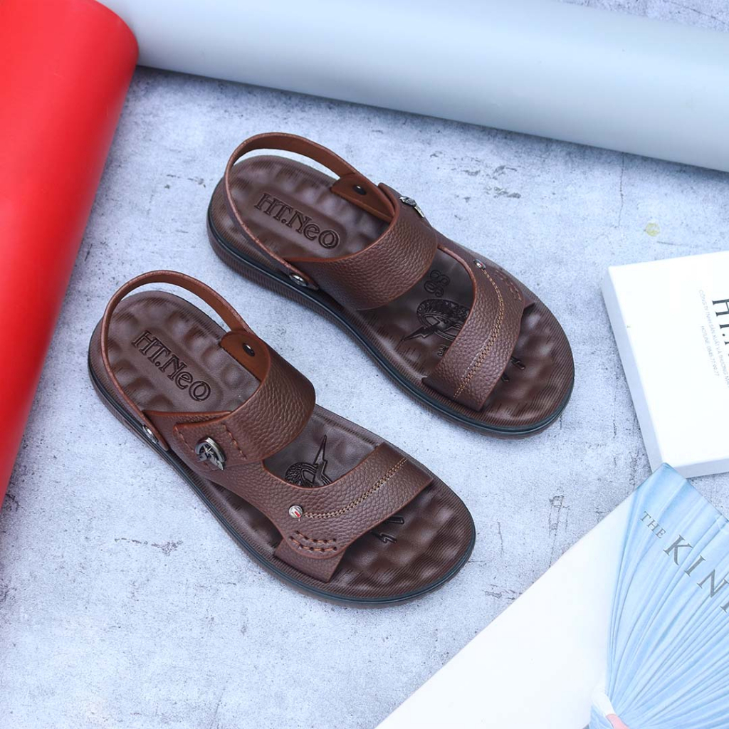 Sandal nam da bò đệm massage HT.NeO ,Dép quai hậu nam đế kếp đi nước đi mưa thoải mái phong cách mùa hè lịch sự SD56