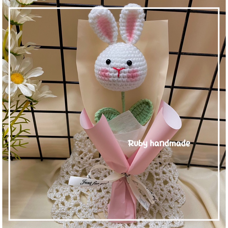 Bó hoa len heo vịt thỏ gấu thủ công đáng yêu làm quà tặng