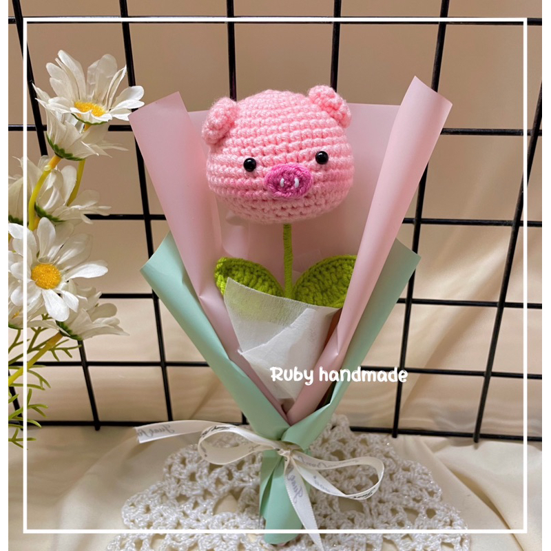 Bó hoa len heo vịt thỏ gấu thủ công đáng yêu làm quà tặng