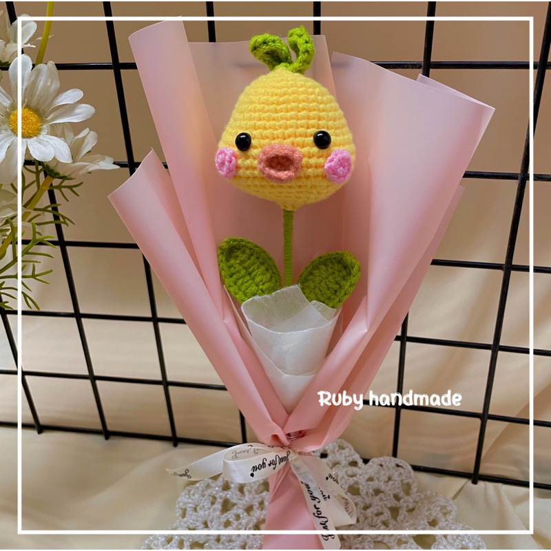 Bó hoa len heo vịt thỏ gấu thủ công đáng yêu làm quà tặng