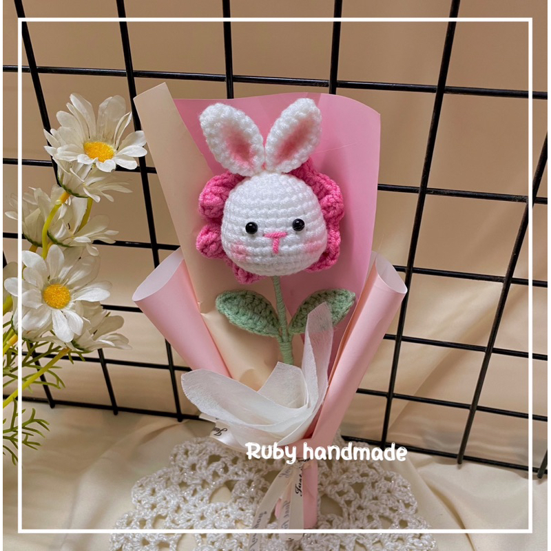 Bó hoa len heo vịt thỏ gấu thủ công đáng yêu làm quà tặng