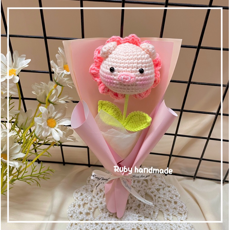 Bó hoa len heo vịt thỏ gấu thủ công đáng yêu làm quà tặng