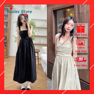 Váy hai dây xếp ly ngực dáng dài xòe bbd chất thô mềm đẹp form dưới 55kg cho các nàng