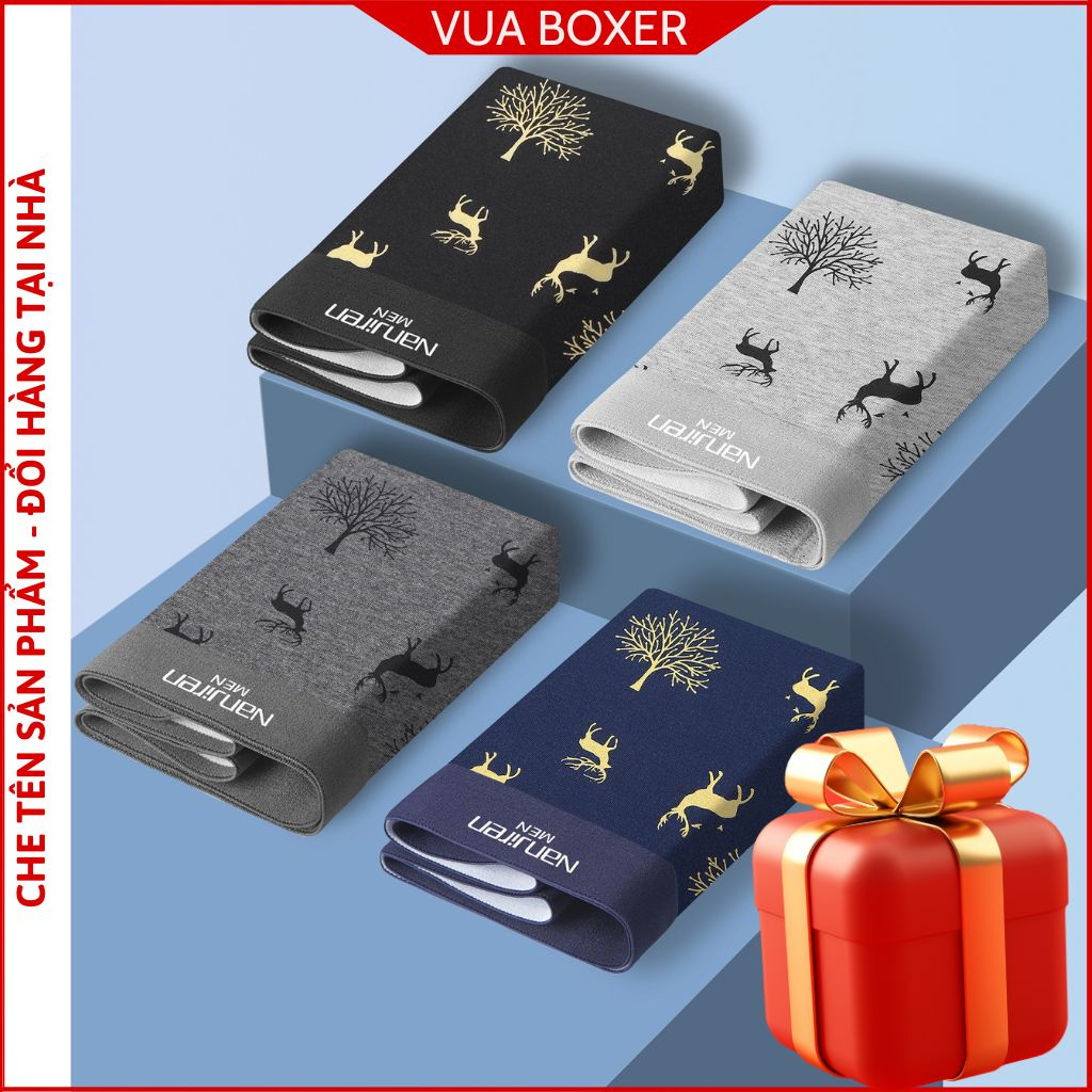 Hộp 4 quần lót nam sịp đùi vải thun cotton ship cao cấp boxer xì co giãn thấm hút sịt họa tiết tuần lộc Nanjiren-02