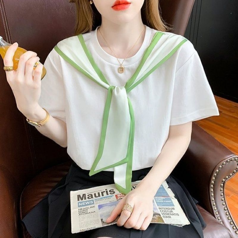 áo thun cotton tay ngắn khăn quàng thủy thủ hàng quảng châu (ảnh thật)