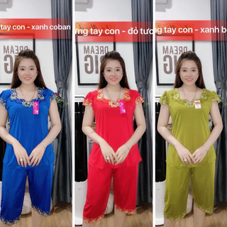 Đồ bộ lửng thun lạnh mặc nhà mát thun lạnh loại 1 size từ 40-75kg🍎🍎Lửng tay con