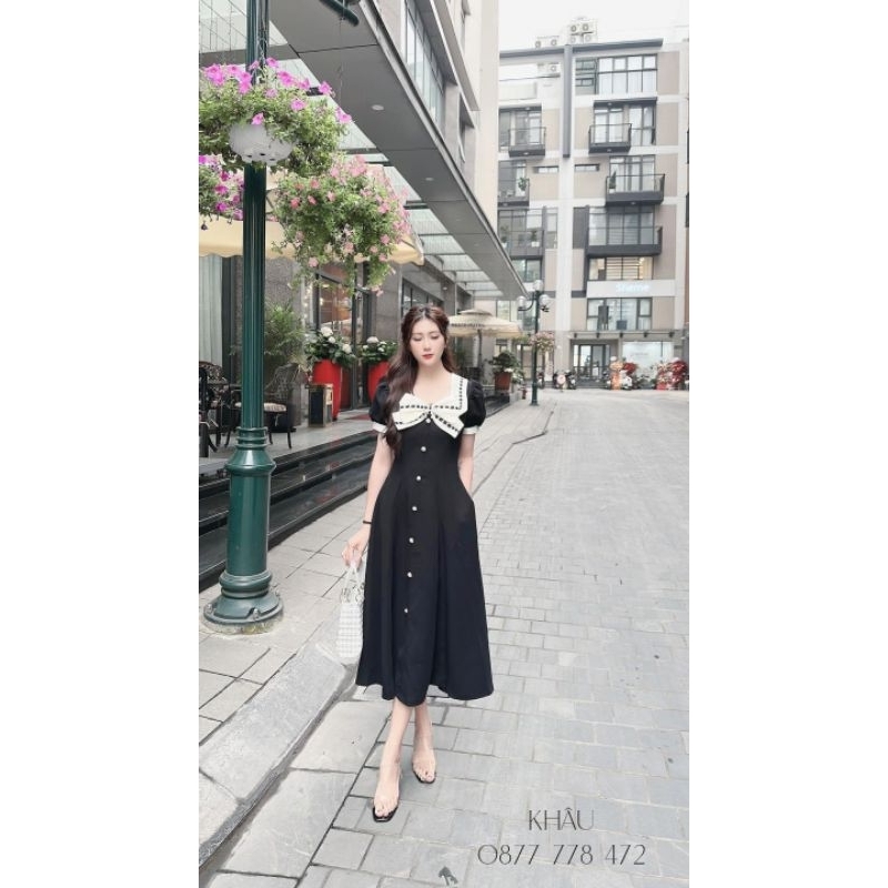 Váy Tiểu Thư Dáng Dài Nơ Ngực