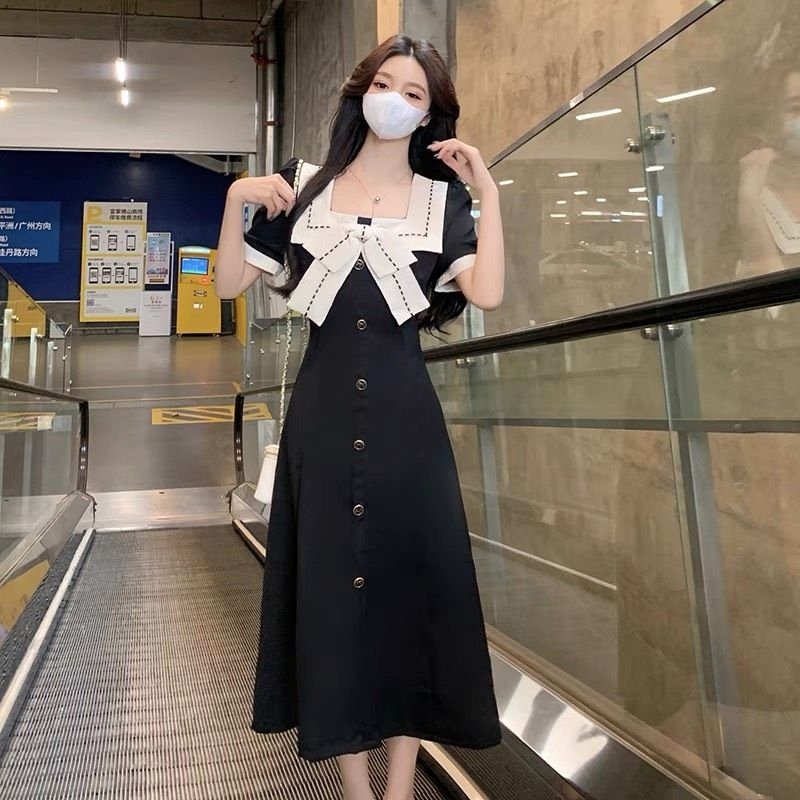 Váy Tiểu Thư Dáng Dài Nơ Ngực