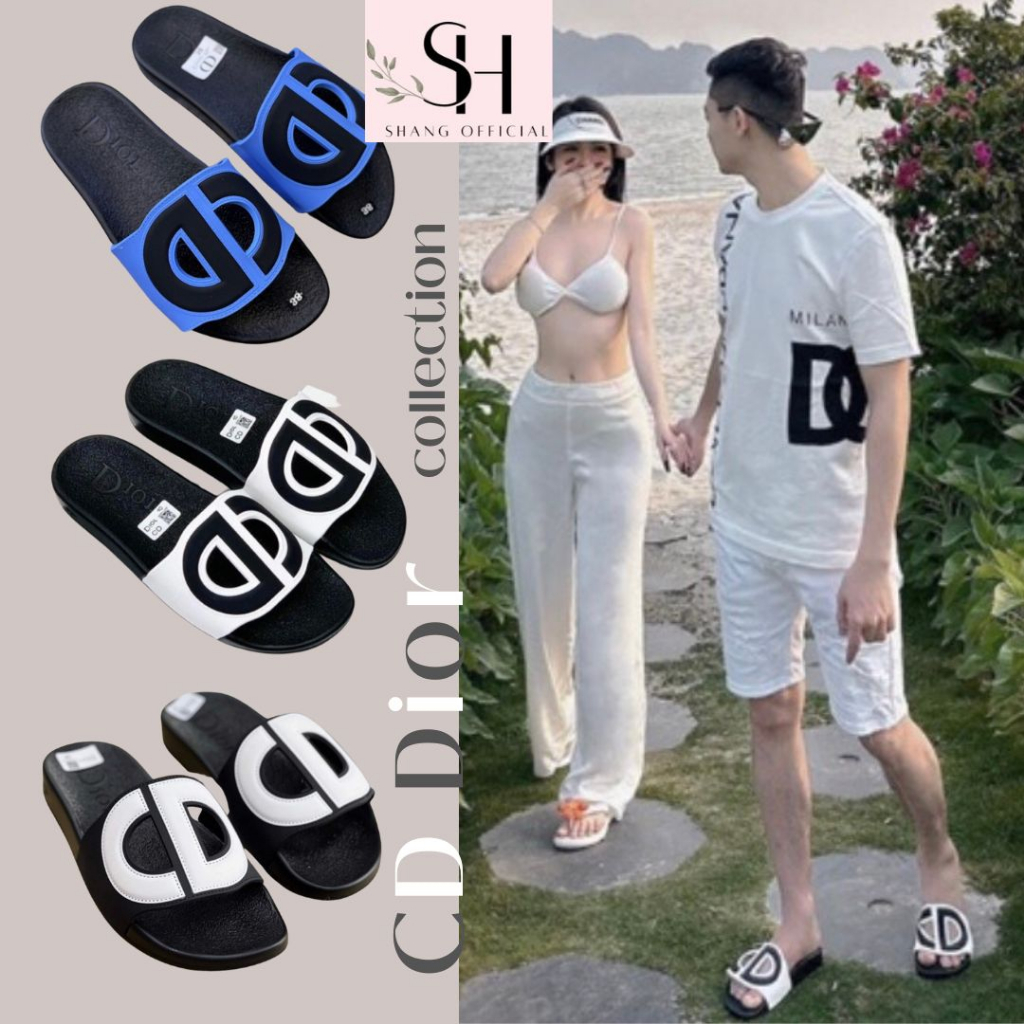 Dép nam nữ đẹp, hè 2023, Di-or CD, chất liệu cao su non, kiểu dáng dép quai ngang, đế cao 1,5cm chống trơn và thoáng mát
