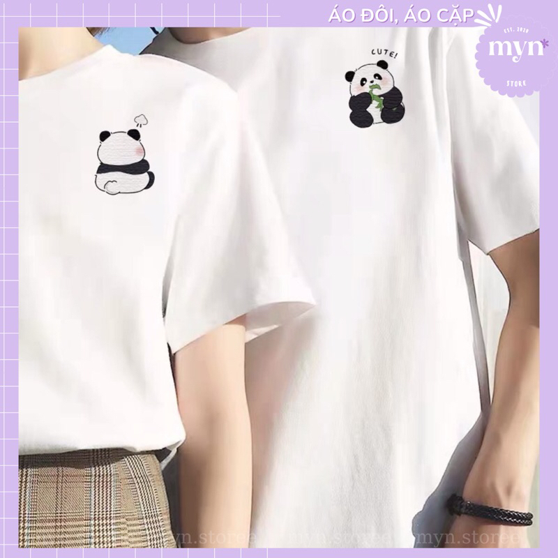 Áo thun cặp đôi nam nữ form rộng tay lỡ unisex, áo cặp bạn thân vải cotton mẫu gấu trúc Panda dễ thương