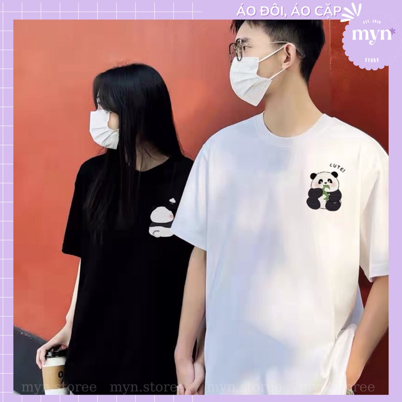 Áo thun cặp đôi nam nữ form rộng tay lỡ unisex, áo cặp bạn thân vải cotton mẫu gấu trúc Panda dễ thương