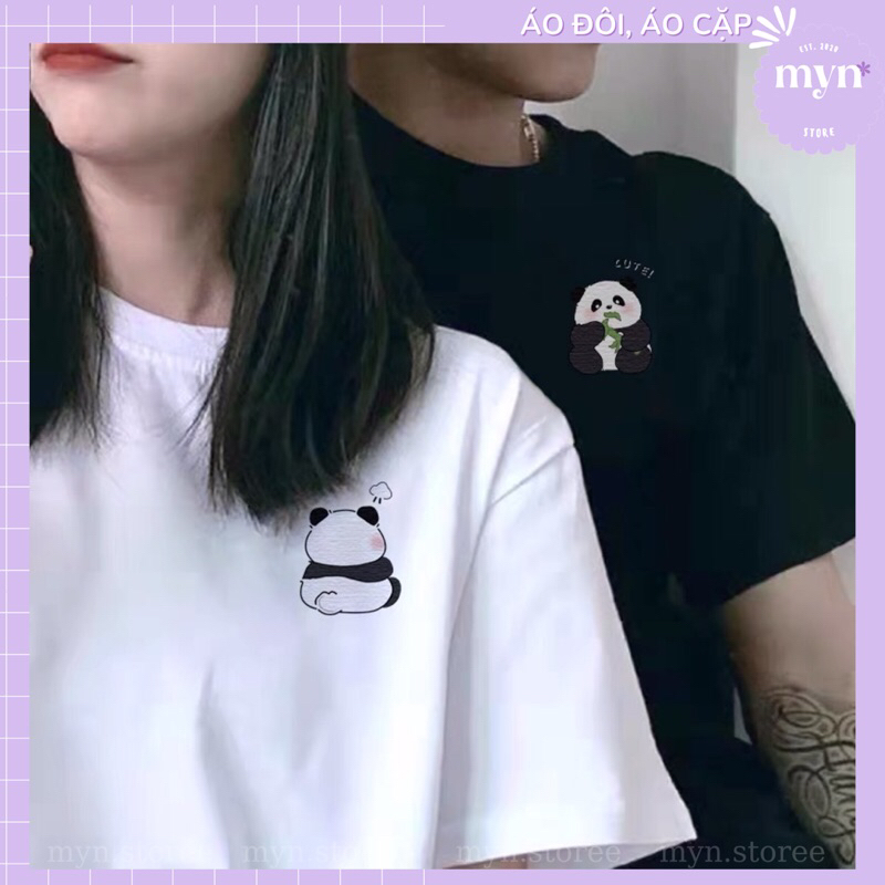 Áo thun cặp đôi nam nữ form rộng tay lỡ unisex, áo cặp bạn thân vải cotton mẫu gấu trúc Panda dễ thương