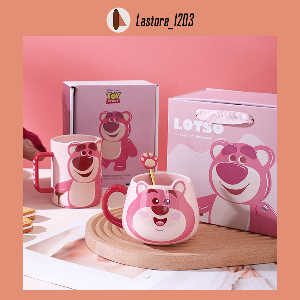 Set cốc gấu dâu Lotso chính hãng Disney kèm hộp quà tặng các mẫu 