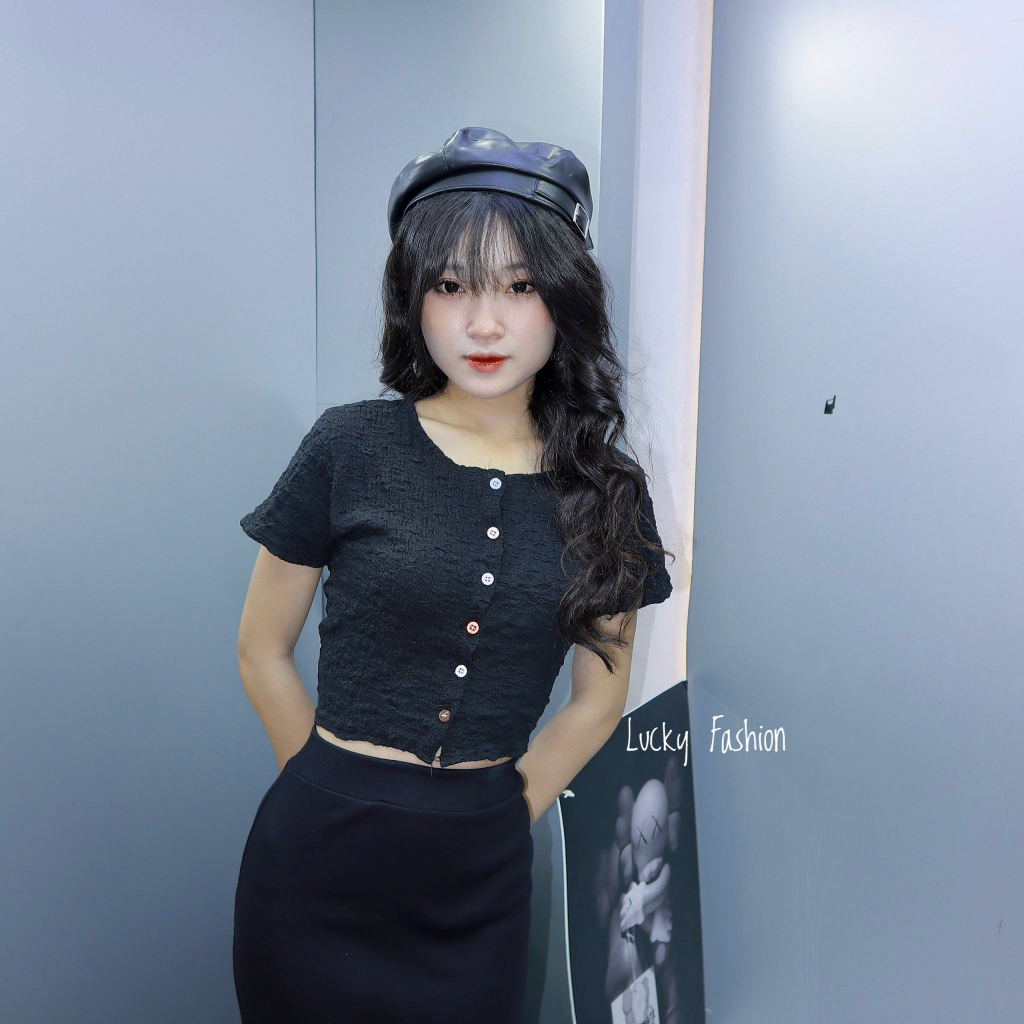 Áo Nữ Thun Nhún Tay Ngắn LP Nút Nhiều Màu Freesize